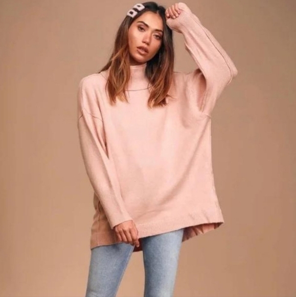Free People Afterglow Mock Neck Small Pink Wool Blend Sweater - Picture 1 of 7